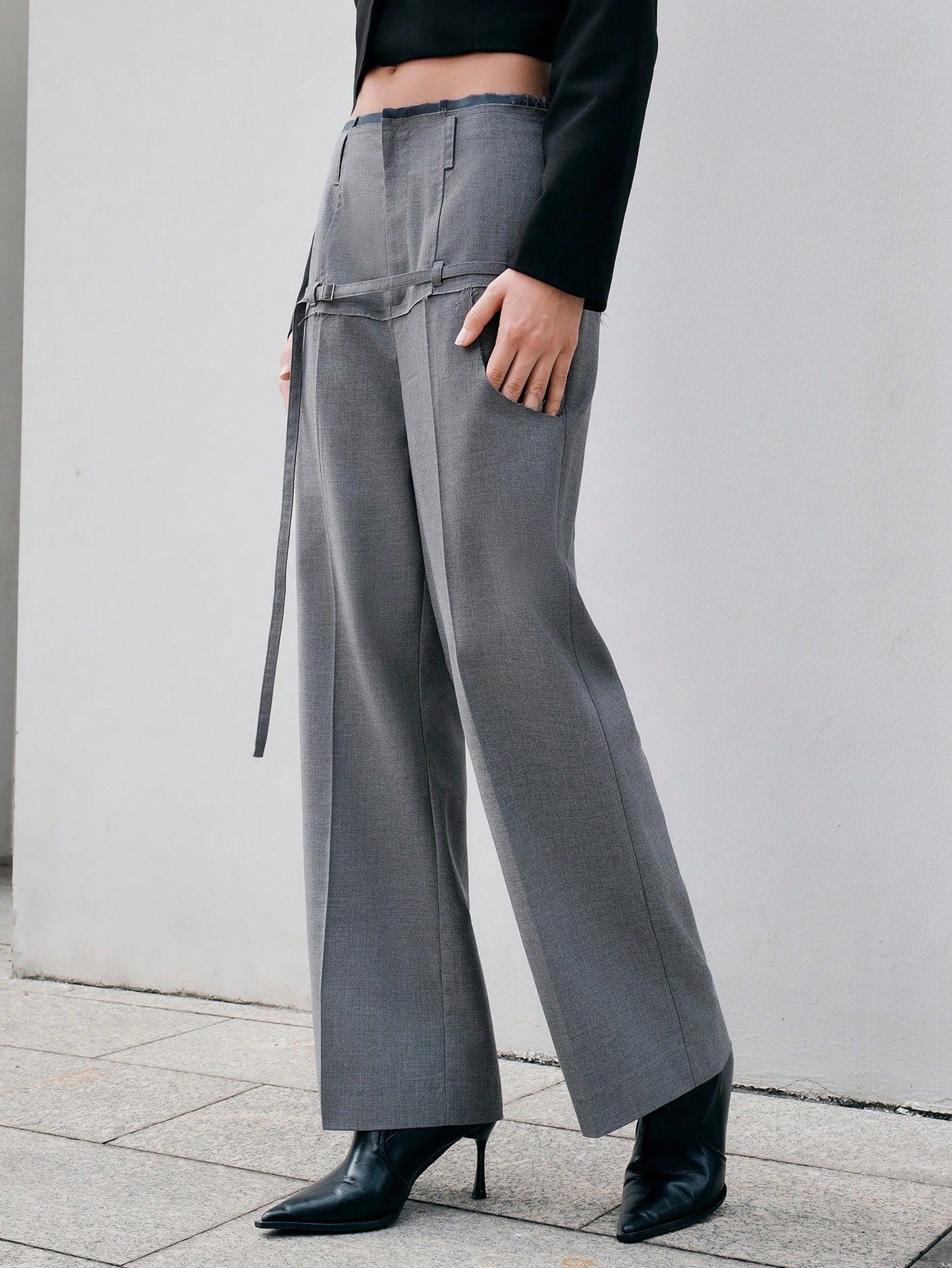CM-BS899867 Women Elegant Seoul Style Zipper Fly Solid Straight Leg Pants - Gray