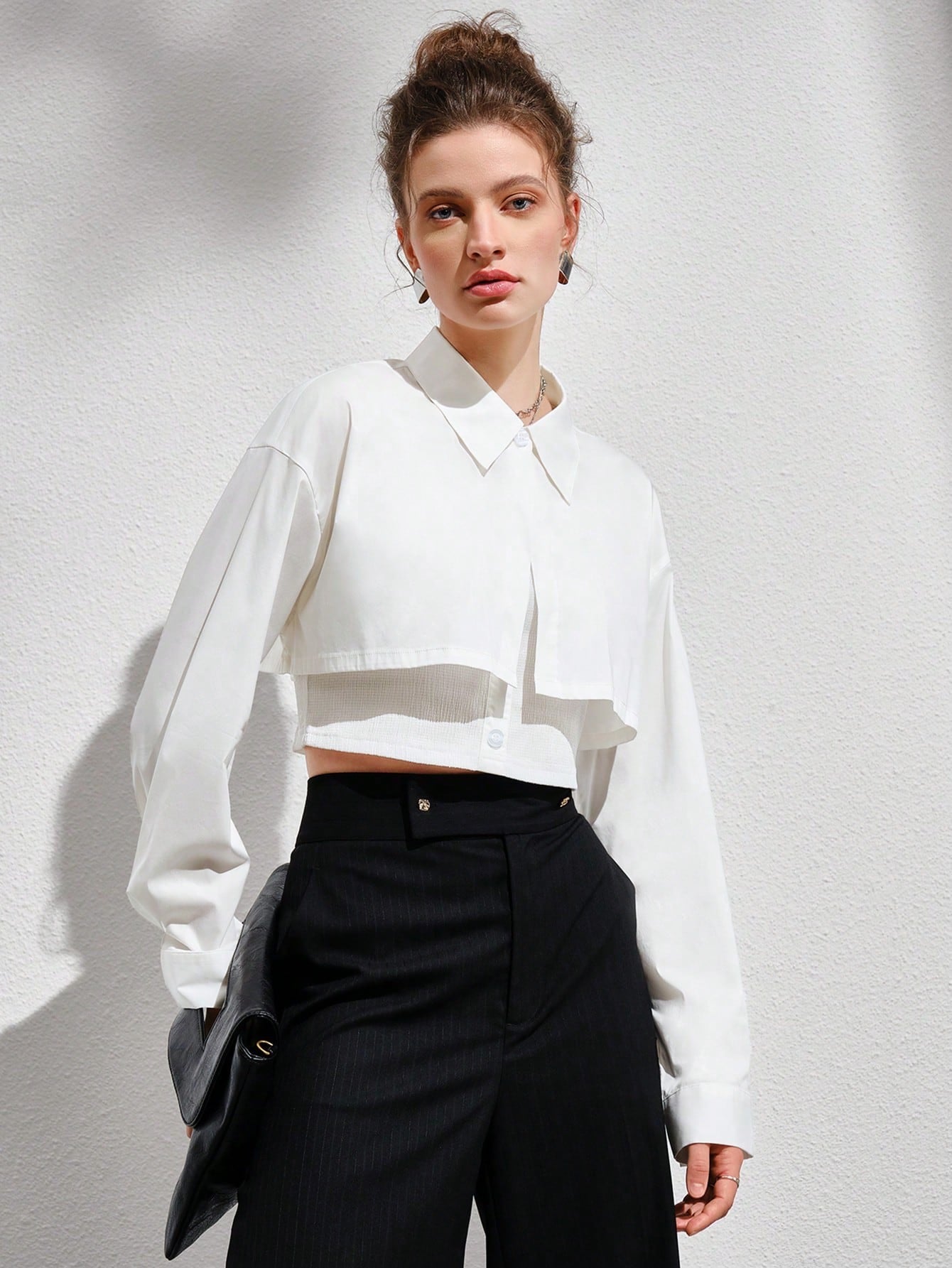 CM-TS834952 Women Elegant Seoul Style Solid Drop Shoulder Crop Top With Cami Top