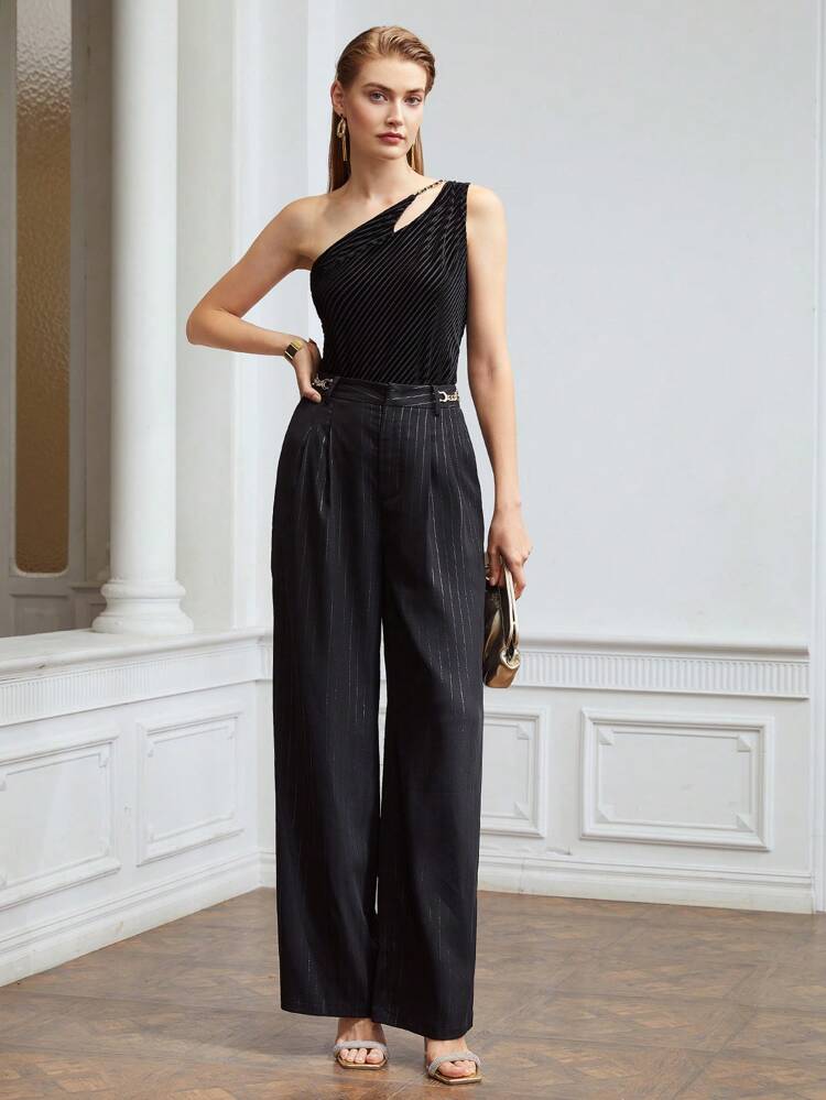 CM-TS859535 Women Casual Seoul Style Asymmetrical Neck Sleeveless Cut-Out Top - Black