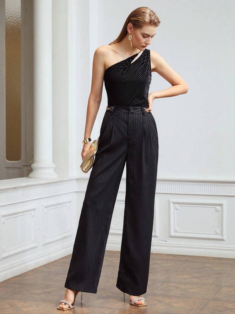 CM-TS859535 Women Casual Seoul Style Asymmetrical Neck Sleeveless Cut-Out Top - Black