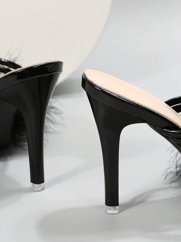 CM-SHS152558 Women Trendy Seoul Style Fluffy Point Toe Multi-Way Wear Pumps - Black