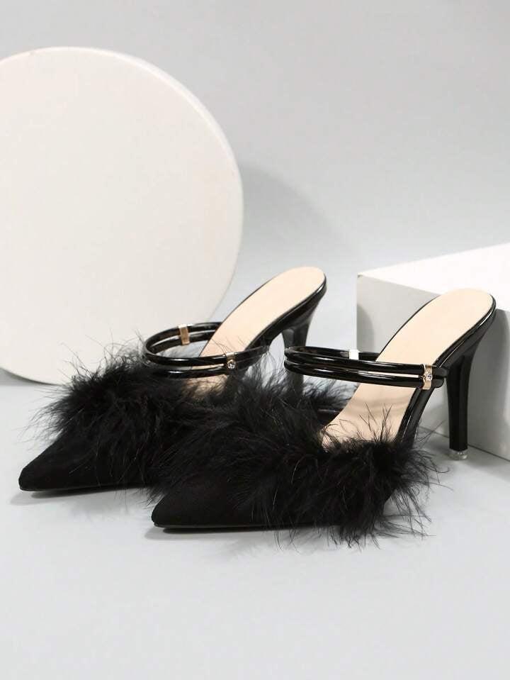 CM-SHS152558 Women Trendy Seoul Style Fluffy Point Toe Multi-Way Wear Pumps - Black