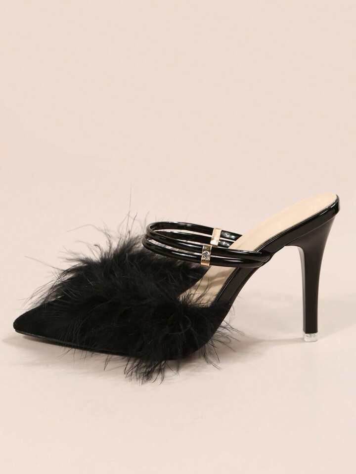 CM-SHS152558 Women Trendy Seoul Style Fluffy Point Toe Multi-Way Wear Pumps - Black