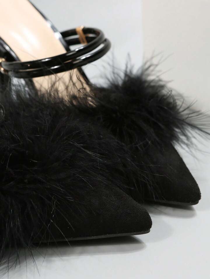 CM-SHS152558 Women Trendy Seoul Style Fluffy Point Toe Multi-Way Wear Pumps - Black