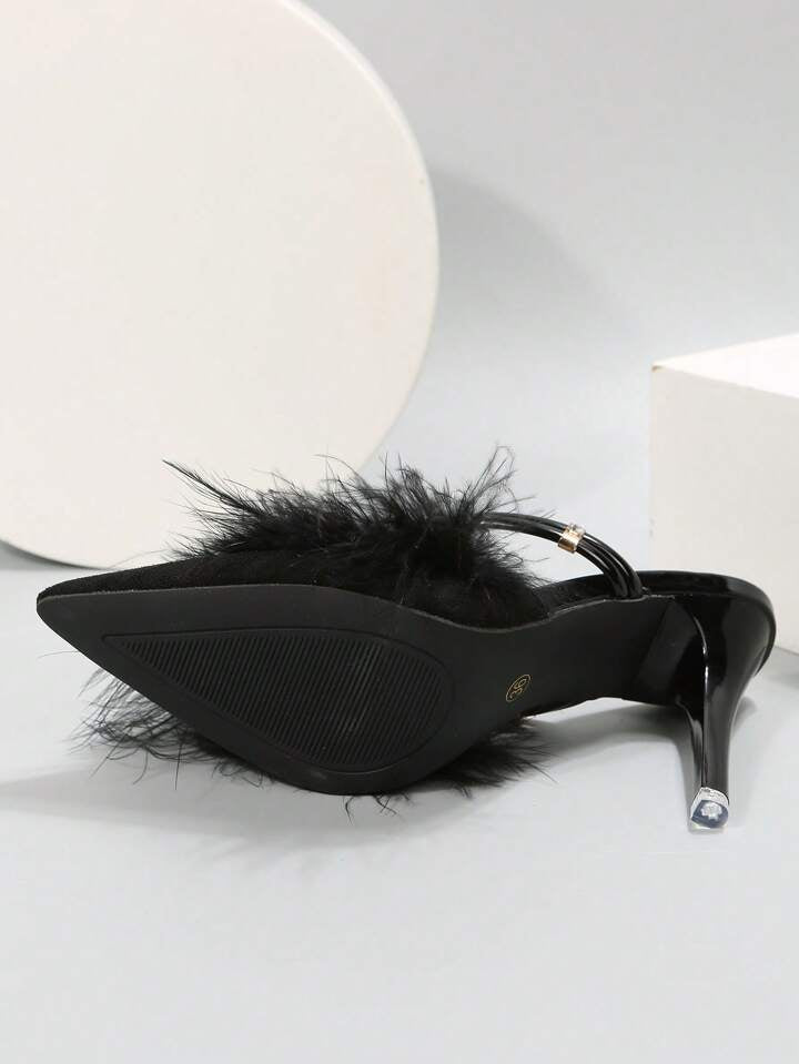 CM-SHS152558 Women Trendy Seoul Style Fluffy Point Toe Multi-Way Wear Pumps - Black