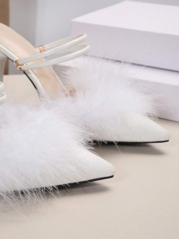 CM-SHS182622 Women Trendy Seoul Style Fluffy Point Toe Multi-Way Wear Pumps - White