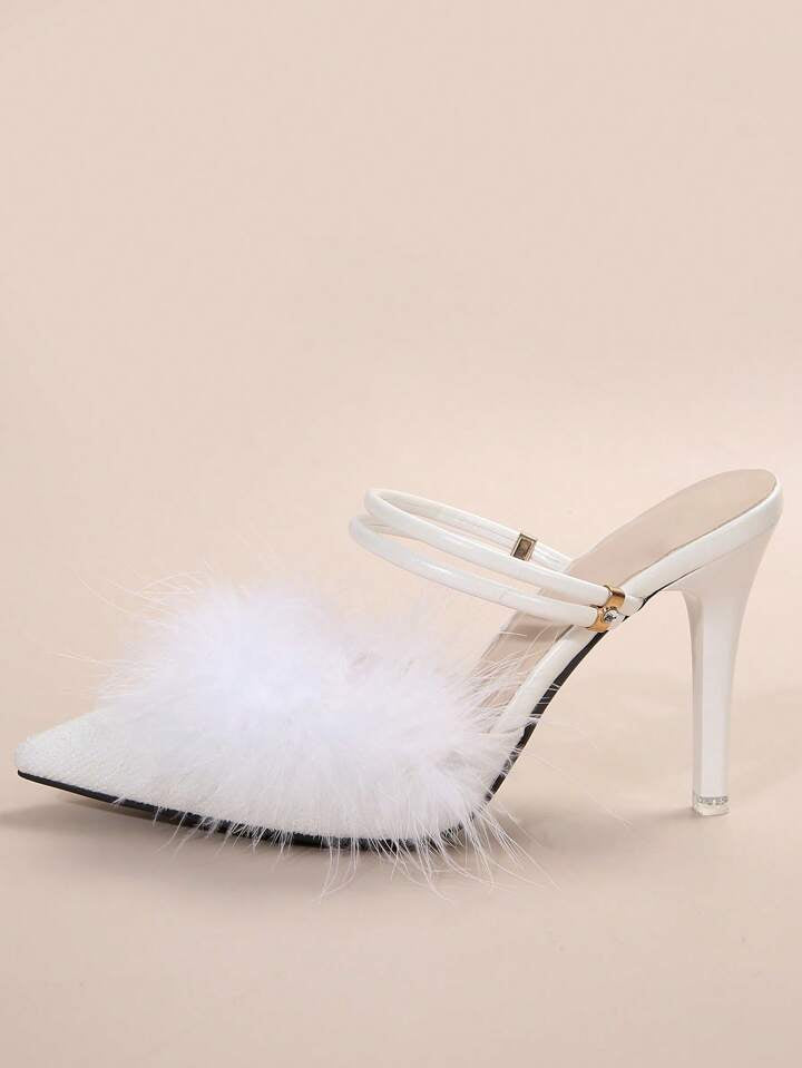 CM-SHS182622 Women Trendy Seoul Style Fluffy Point Toe Multi-Way Wear Pumps - White