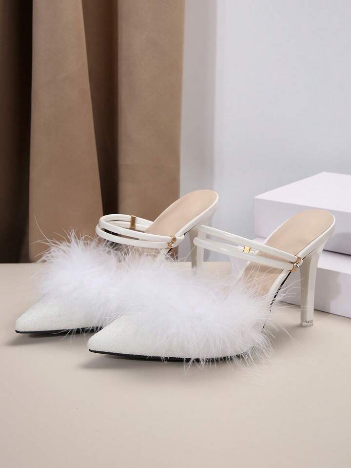 CM-SHS182622 Women Trendy Seoul Style Fluffy Point Toe Multi-Way Wear Pumps - White