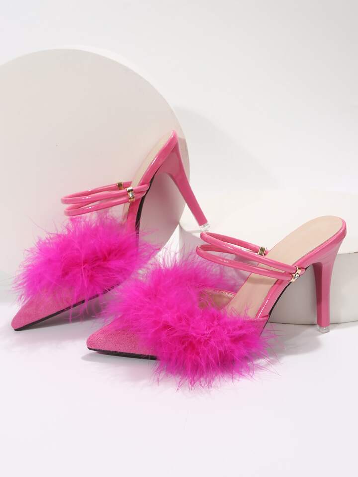 CM-SHS194983 Women Trendy Seoul Style Fluffy Point Toe Multi-Way Wear Pumps - Hot Pink