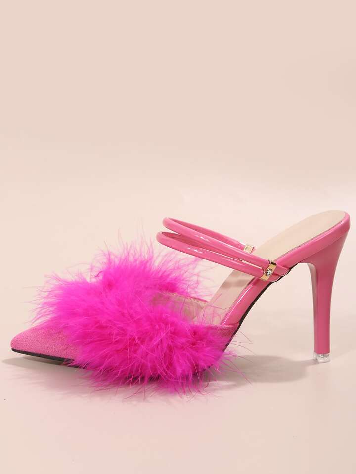 CM-SHS194983 Women Trendy Seoul Style Fluffy Point Toe Multi-Way Wear Pumps - Hot Pink