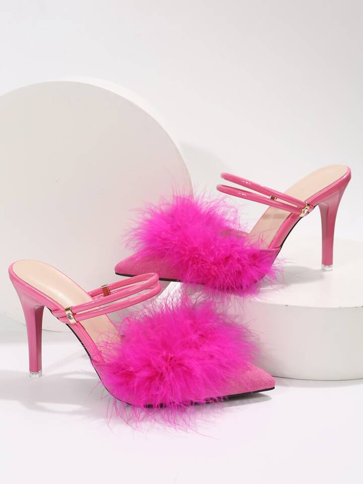 CM-SHS194983 Women Trendy Seoul Style Fluffy Point Toe Multi-Way Wear Pumps - Hot Pink