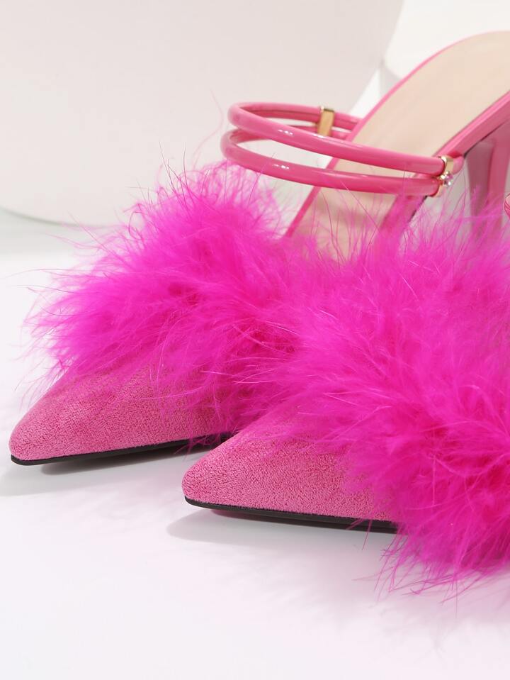 CM-SHS194983 Women Trendy Seoul Style Fluffy Point Toe Multi-Way Wear Pumps - Hot Pink