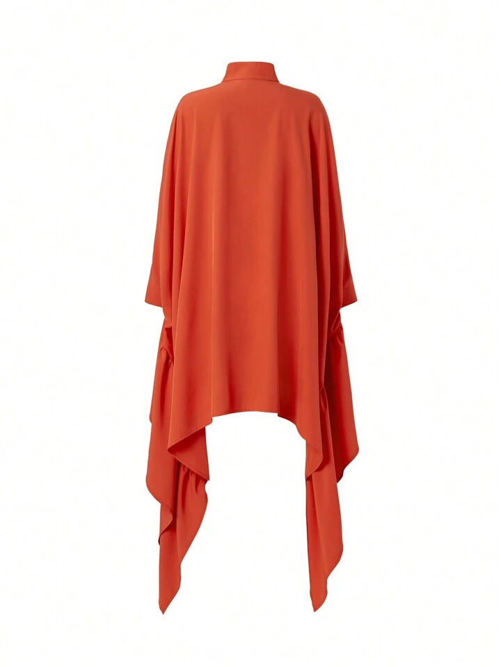 CM-TS225694 Women Elegant Seoul Style Stand Collar Batwing Sleeve Shirt - Rust Brown