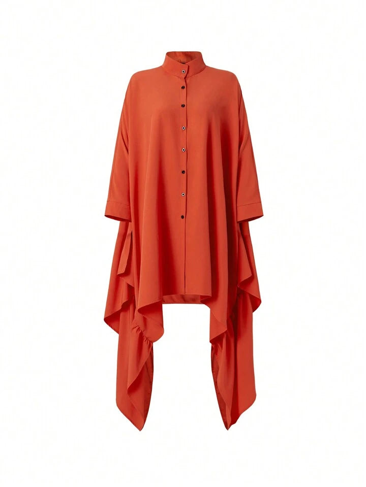 CM-TS225694 Women Elegant Seoul Style Stand Collar Batwing Sleeve Shirt - Rust Brown