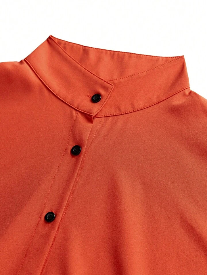 CM-TS225694 Women Elegant Seoul Style Stand Collar Batwing Sleeve Shirt - Rust Brown
