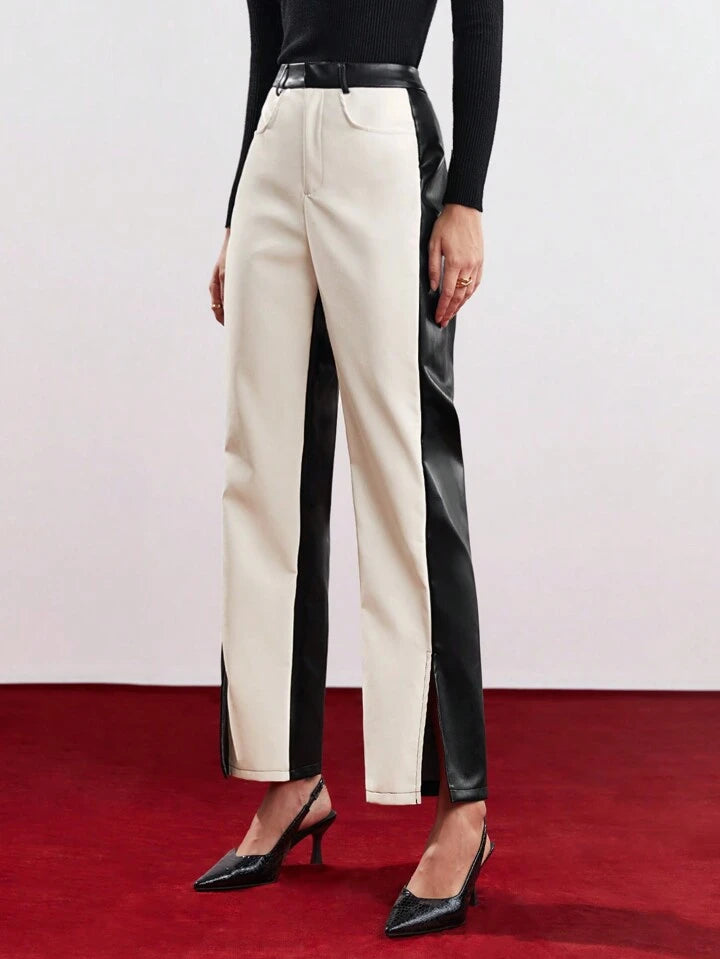 CM-BS411336 Women Elegant Seoul Style Contrast Color Straight Trousers
