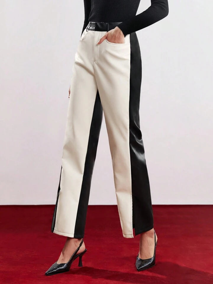 CM-BS411336 Women Elegant Seoul Style Contrast Color Straight Trousers