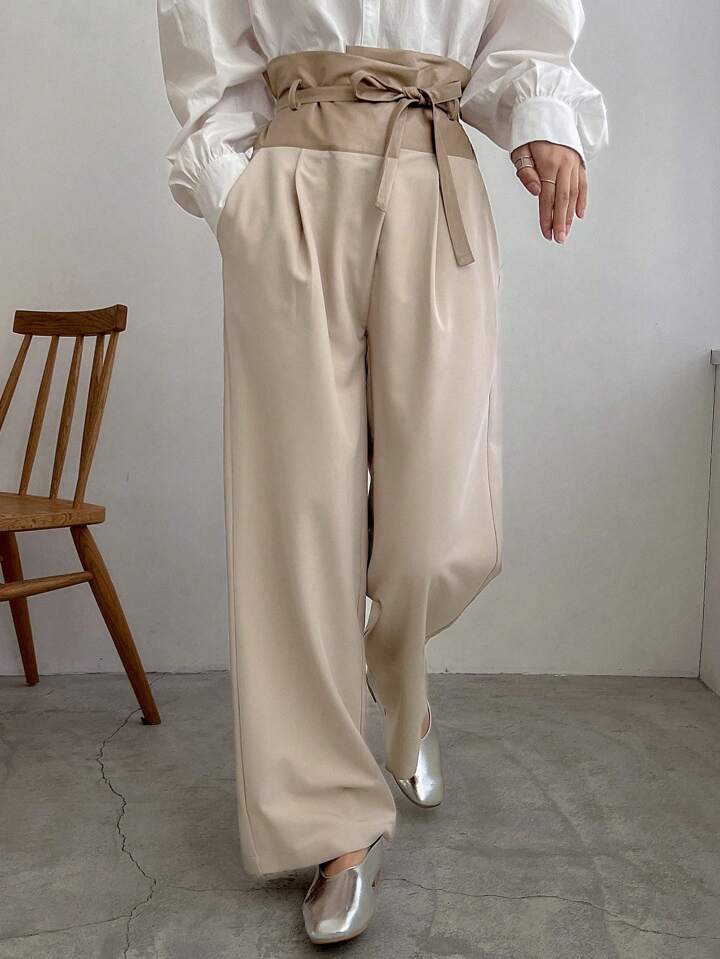 CM-BS344789 Women Trendy Bohemian Style Color Block Straight Leg Pants