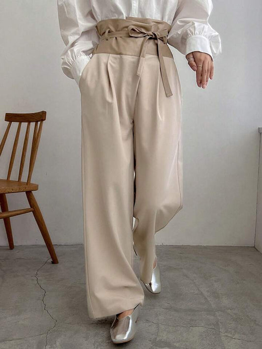 CM-BS344789 Women Trendy Bohemian Style Color Block Straight Leg Pants