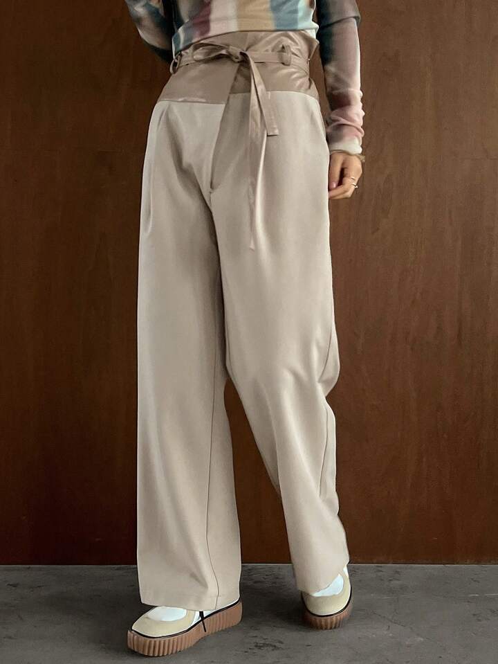 CM-BS344789 Women Trendy Bohemian Style Color Block Straight Leg Pants