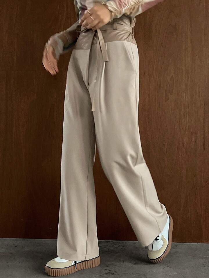 CM-BS344789 Women Trendy Bohemian Style Color Block Straight Leg Pants