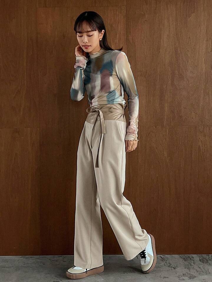 CM-BS344789 Women Trendy Bohemian Style Color Block Straight Leg Pants