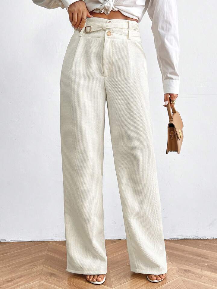 CM-BS686163 Women Elegant Seoul Style Loose Solid Color Versatile Long Pants - Apricot