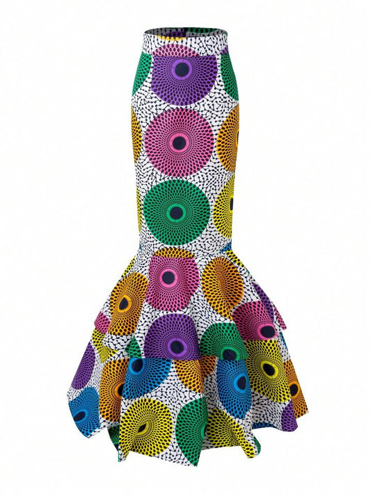 CM-BS985559 Women Elegant Seoul Style Geometric Printed Mermaid Hem Skirt