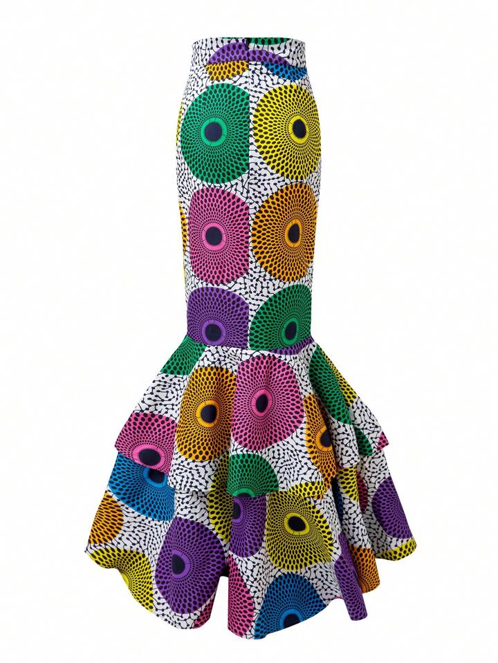 CM-BS985559 Women Elegant Seoul Style Geometric Printed Mermaid Hem Skirt