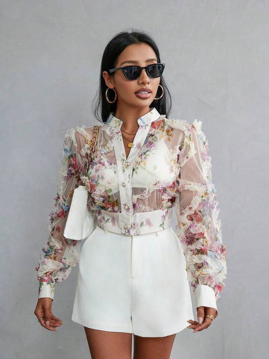 CM-TS899440 Women Elegant Seoul Style Random Printed Long Sleeve Blouse