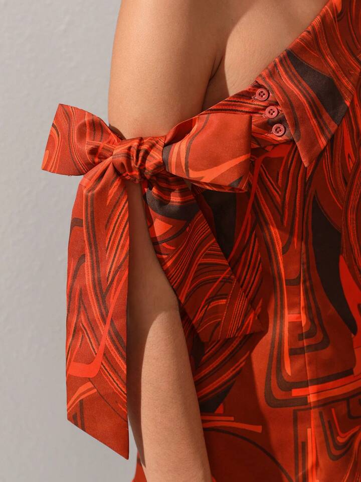 CM-TS487779 Women Elegant Seoul Style Printed One Shoulder Irregular Hem Blouse