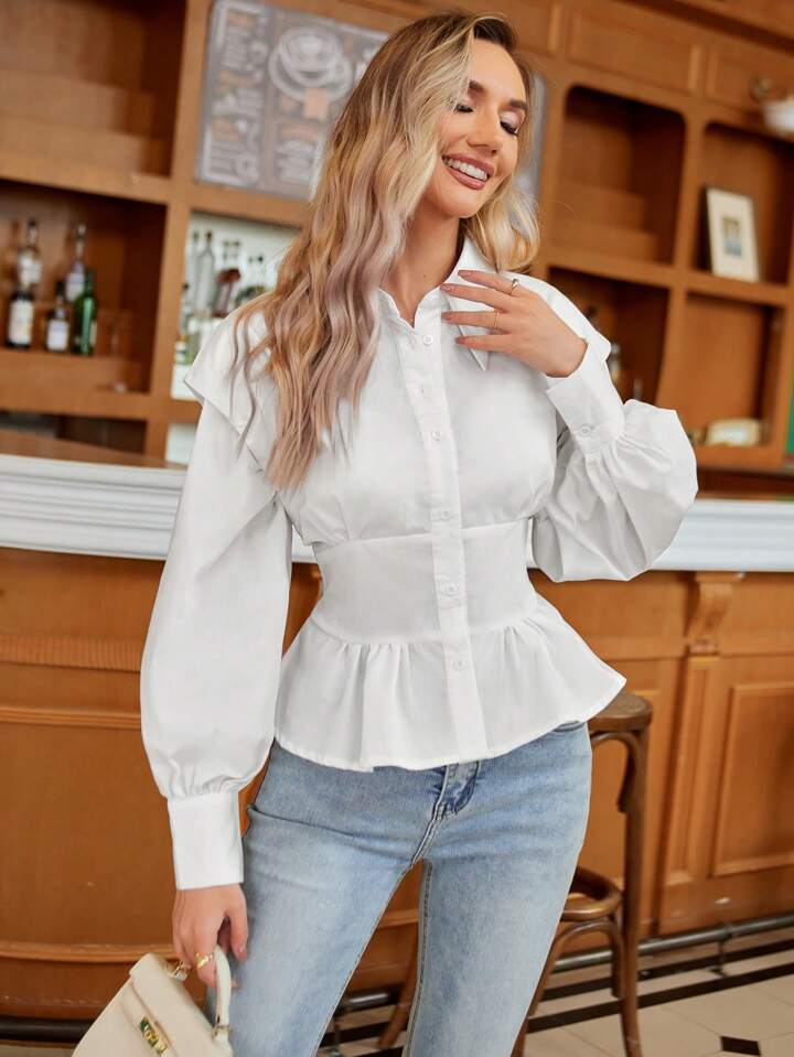 Long Sleeve Womens Puff Sleeve Frill Hem Jumper CM-TS324442 Women