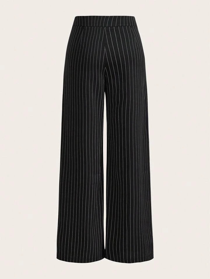 CM-BS800419 Women Elegant Seoul Style Wide Leg Striped Pants With Decorative Belt