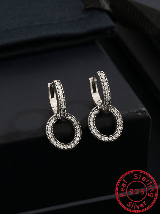 CM-AE311891 925 Sterling Silver Sparkling Charm Earrings With Double Hoop Earrings