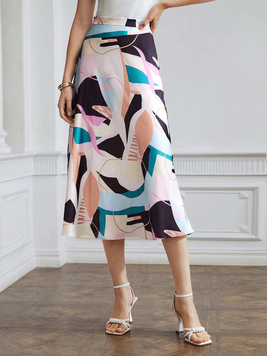 CM-BS384324 Women Elegant Seoul Style Abstarct Print Flowy A-Line Midi Skirt