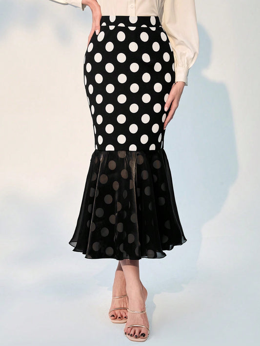 CM-BS108010 Women Elegant Seoul Style Polka Dot Mermaid Hem Skirt