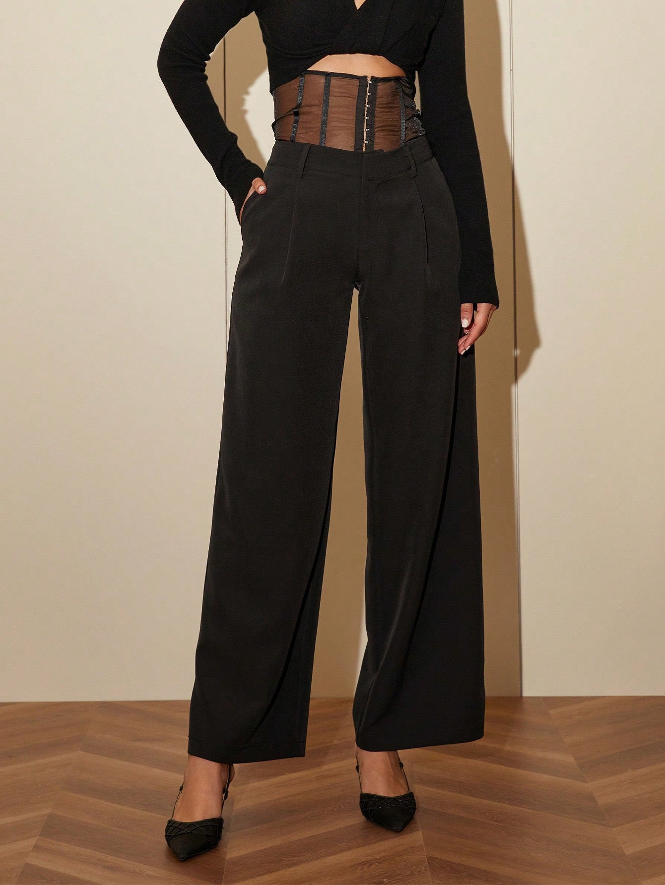 CM-BS894434 Women Elegant Seoul Style Zipper Fly Straight Leg Pants - Black