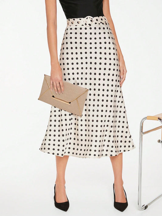 CM-BS744044 Women Elegant Seoul Style High Waist Polka Dot Print Belted Skirt