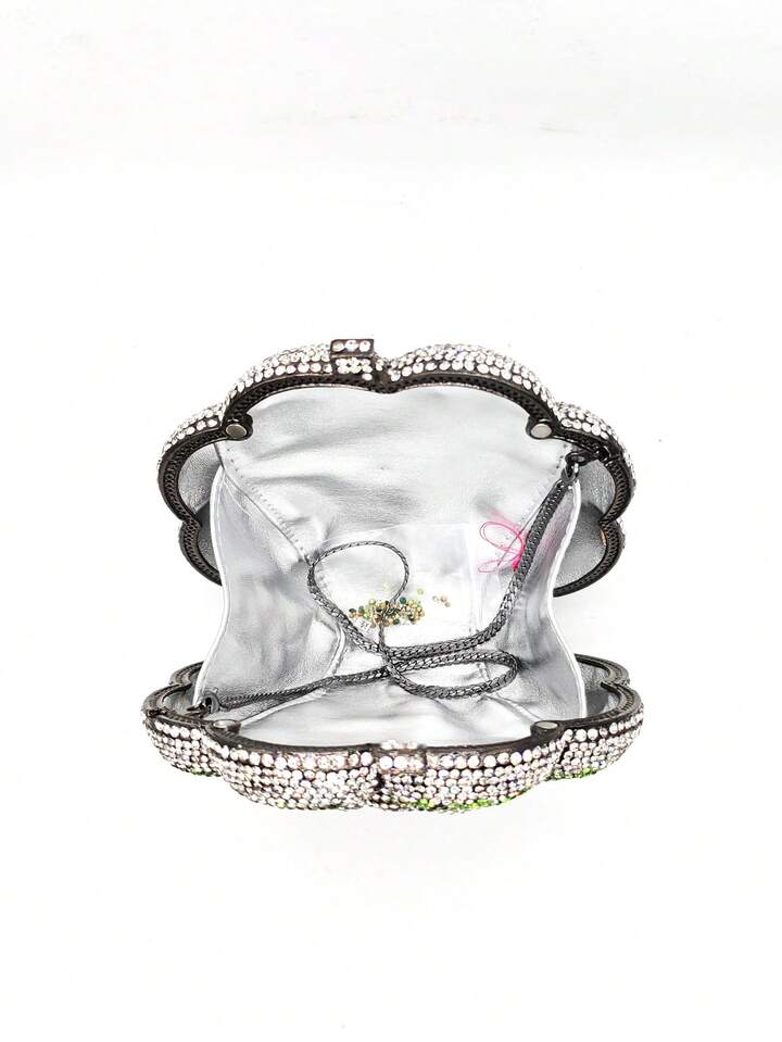 CM-BGS003326 Women Elegant Seoul Style Floral Design Rhinestone Crystal Handmade Clutch Bag - Dark Green