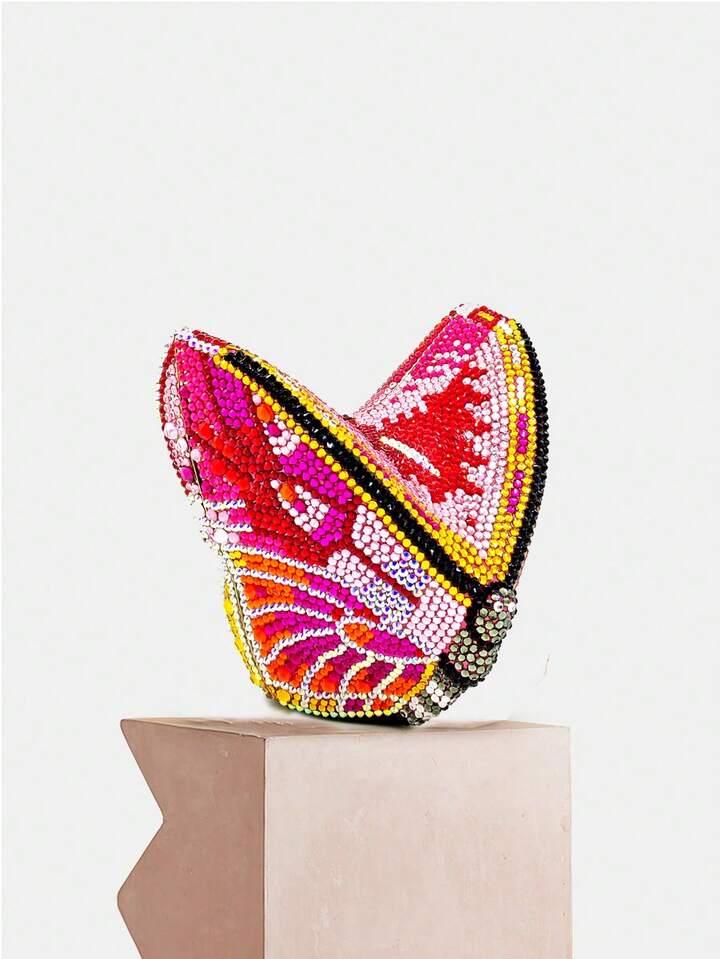 CM-BGS867770 Women Trendy Seoul Style Butterfly Shaped Rhinestone Crystal Evening Clutch Bag