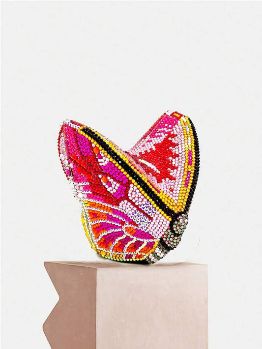 CM-BGS867770 Women Trendy Seoul Style Butterfly Shaped Rhinestone Crystal Evening Clutch Bag