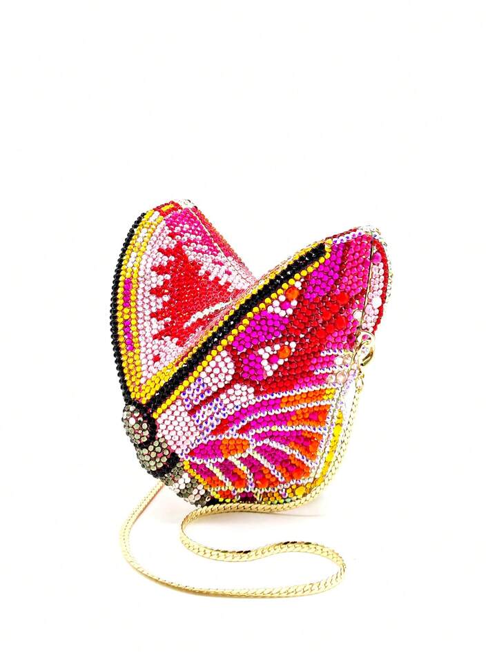 CM-BGS867770 Women Trendy Seoul Style Butterfly Shaped Rhinestone Crystal Evening Clutch Bag