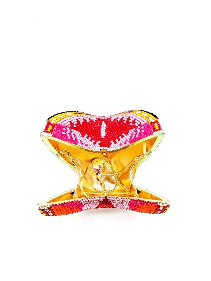 CM-BGS867770 Women Trendy Seoul Style Butterfly Shaped Rhinestone Crystal Evening Clutch Bag