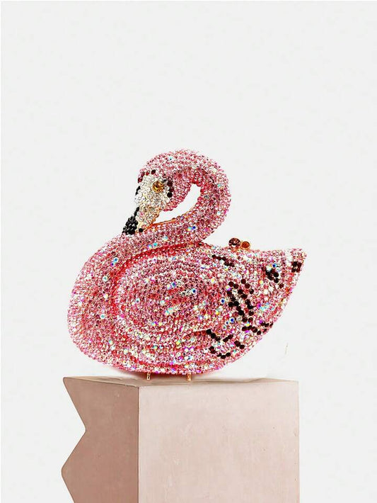 CM-BGS301639 Women Trendy Seoul Style Swan Crystal With Metal Chain Evening Clutch Bag