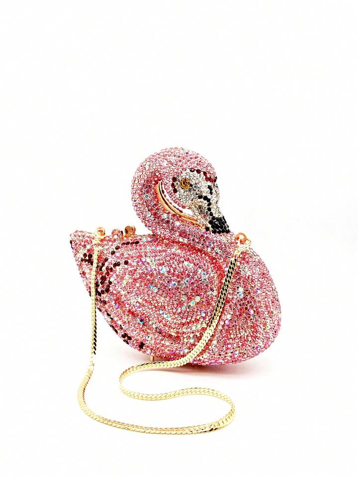 CM-BGS301639 Women Trendy Seoul Style Swan Crystal With Metal Chain Evening Clutch Bag