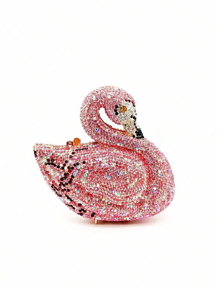 CM-BGS301639 Women Trendy Seoul Style Swan Crystal With Metal Chain Evening Clutch Bag