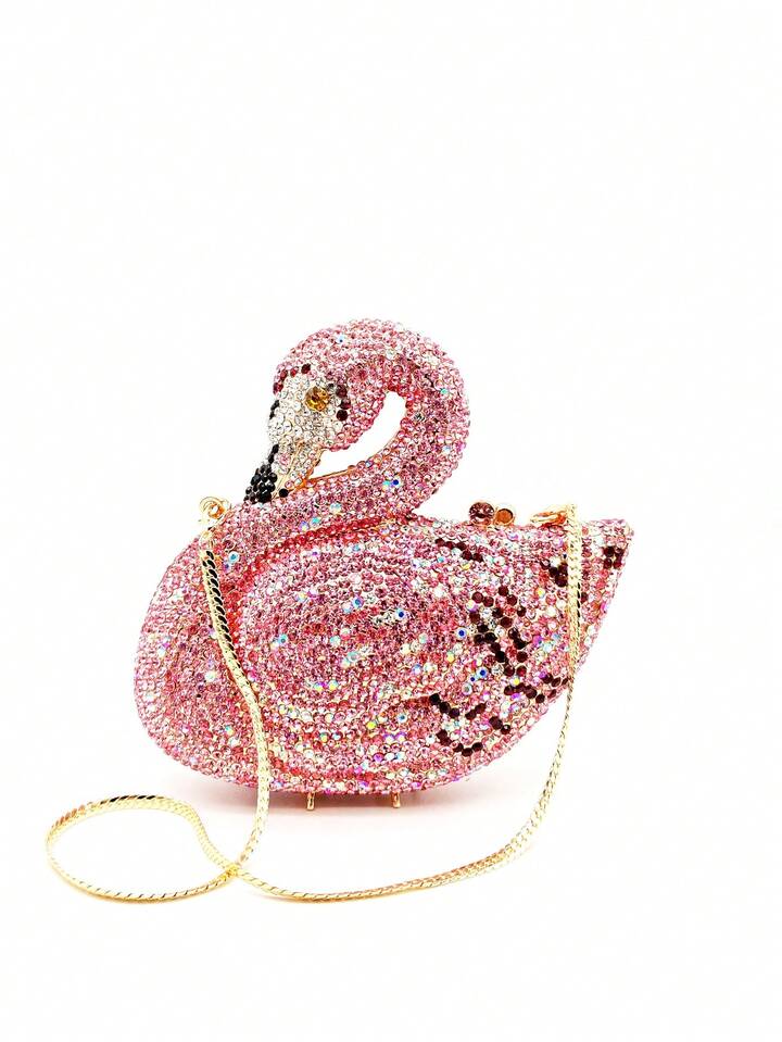 CM-BGS301639 Women Trendy Seoul Style Swan Crystal With Metal Chain Evening Clutch Bag