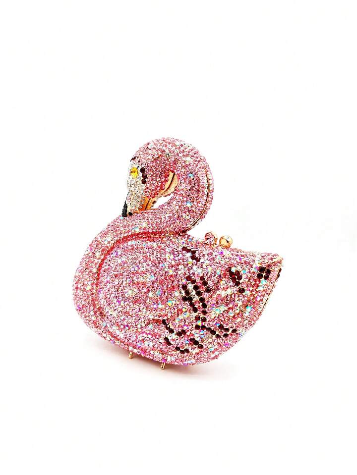 CM-BGS301639 Women Trendy Seoul Style Swan Crystal With Metal Chain Evening Clutch Bag