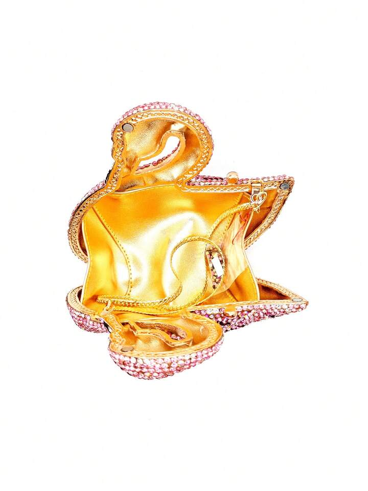CM-BGS301639 Women Trendy Seoul Style Swan Crystal With Metal Chain Evening Clutch Bag