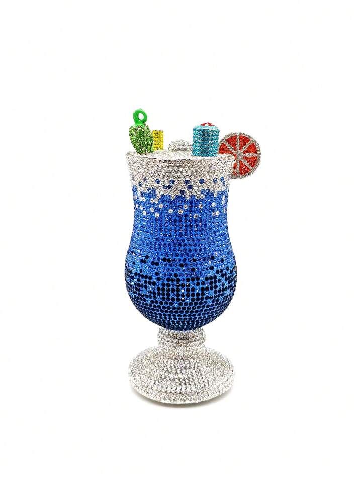 CM-BGS440167 Women Trendy Seoul Style Red Martini Crystal Diamond Goblet Clutch Bag
